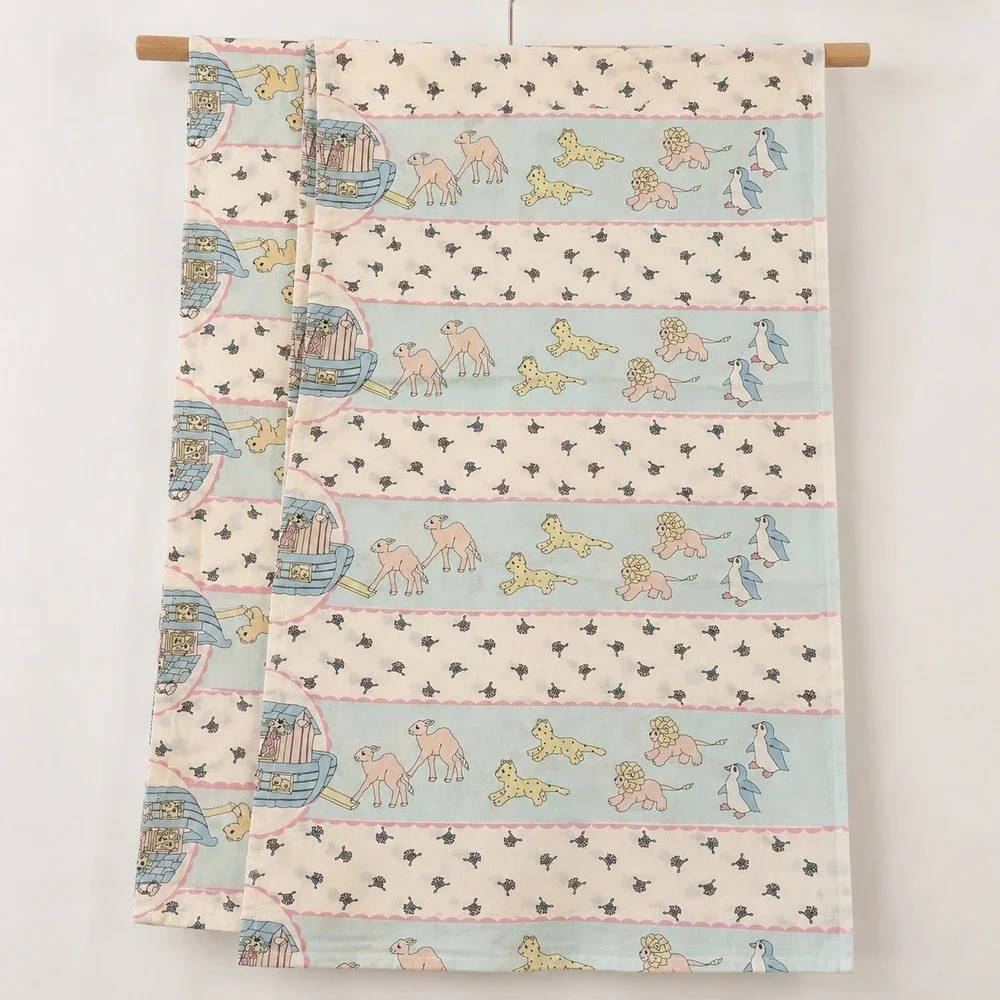 Springs Industries Vintage 90s Noahs Ark Flat Sheet Twin Pastel Babycore Nursery